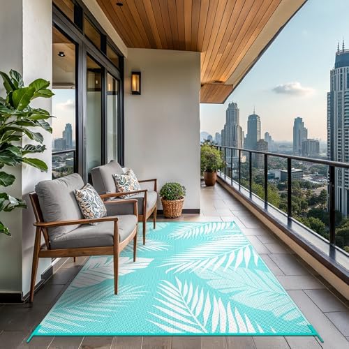 GENIMO Outdoor Rug, Waterproof Plastic Rugs for Patio, 6'x9' Navy White - Image 4