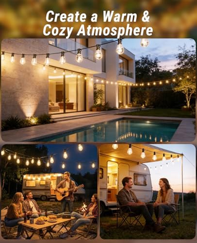 120FT Outdoor String Lights with Remote, LED Patio Lights with 45+2 Waterproof S11 Bulbs, Outside Dimmable 2700K Warm White, Timer & 3 Modes,for Backyard Garden Deck Porch Balcony Gazebo Party Decor - Image 7