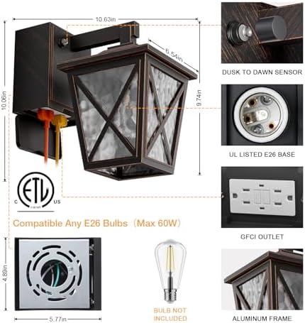 Ehaho Porch Light with GFCI Outlet Aircraft Grade Aluminum Alloy Bronze 1PC - Image 6