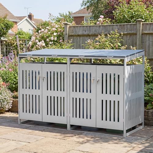 Goplus 44 Cu.Ft Outdoor Trash Can Storage, Garbage Can Hider Outdoor with 2 Lockable Doors Gas Struts & Shock Absorbers, Slant-roof Outdoor Storage for Patio, Backyards, Yard & Garden (52"x32"x49.5") - Image 3