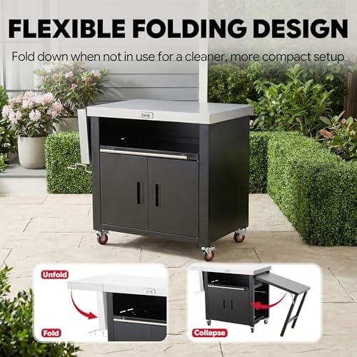 Feasto Outdoor Kitchen Island with Cabinet, 74” x 26” Rolling Grill Table - Image 4