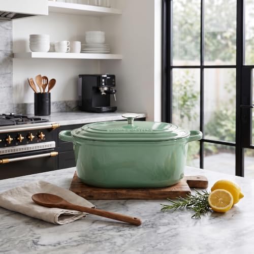 EDGING CASTING Enameled Cast Iron Oval Dutch Oven, 6QT, Sage Green - Image 3