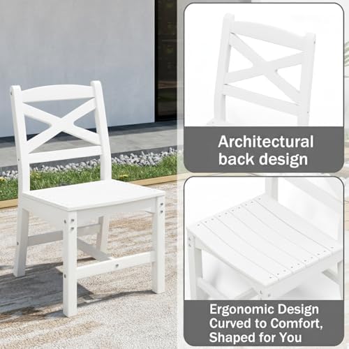 Outdoor Armless Dining Chairs Set of 4,HDPE Patio Chairs with Wide Seat,All-Weather HDPE Patio Armless Chairs for Porch, Backyard, Deck, White,Table not Included - Image 3