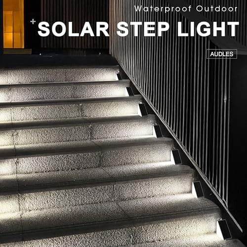 AUDLES LED Solar Step Lights Waterproof Outdoor Stair Lights, Solar Deck Lights Outdoor Decor IP67 Solar Decoration Lights for Yard (Cool White, 2 Pack) - Image 5