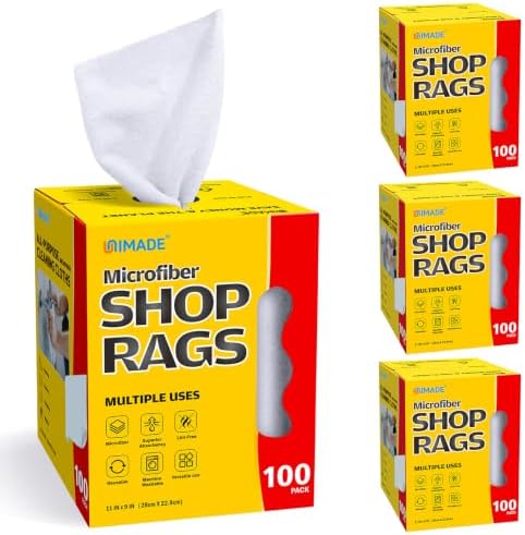 UNIMADE Shop Rags, 4 Boxes - 400 Sheets Microfiber Cleaning Cloth by Unimade