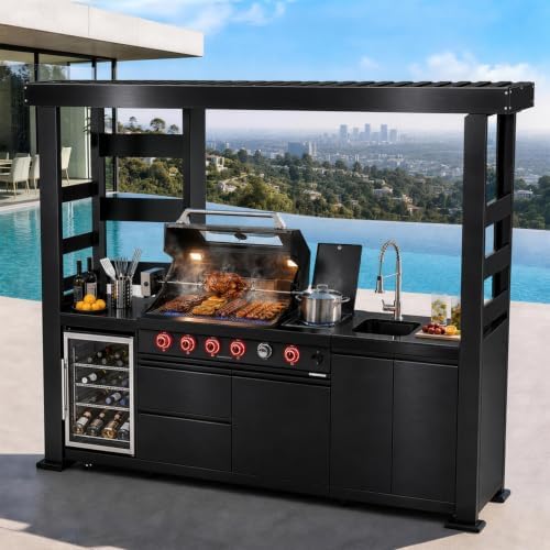 110.7" 4-Burner Modular Outdoor Kitchen Island, 72000 BTU Propane Gas Grill by Unknown