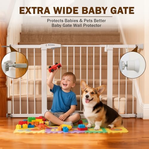 Mumeasy 29.7–51 Inch Extra Wide Baby Gate for Stairs, Extra Long Indoor Dog Gate for Doorways, Pressure Mounted Walk Thru Child Gate with Auto-Close, No-Drill Safety Pet Gate with Door for House,White - Image 3