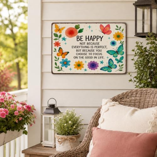 BHOKEM Funny Garden Sign, Be Happy Vintage Tin Sign 8 X 12 Inch - Image 5