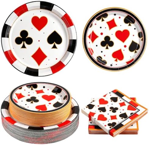 Kochorie 150 Pieces Casino Party Tableware Set Disposable Paper Plates and Napkins Casino Parties Supplies for Poker Card Club Birthday Las Vegas Party Decorations by Kochorie