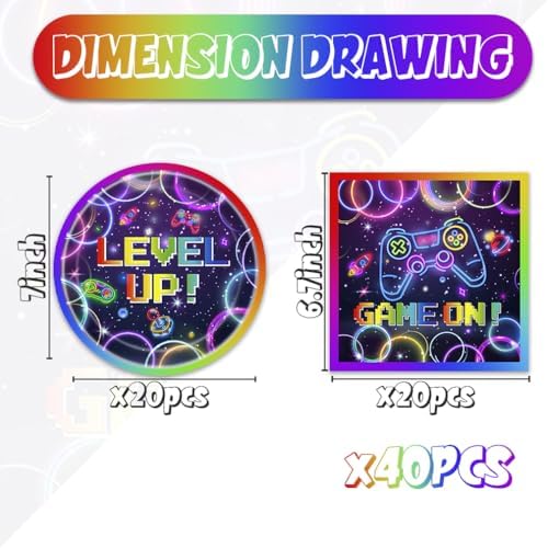 40pcs Video Game Party Supplies Video Game Plates and Napkins for Kids Boys Girls Neon Video Game On Birthday Party Favors Supplies - Image 2