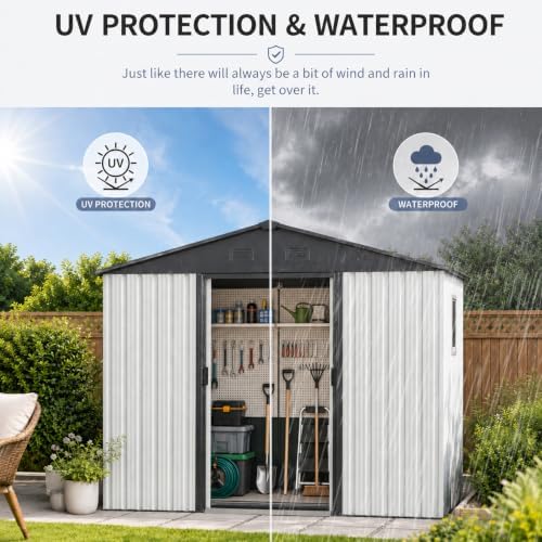 8X4 FT Outdoor Metal Storage Shed with Window and Metal Foundation - Image 6