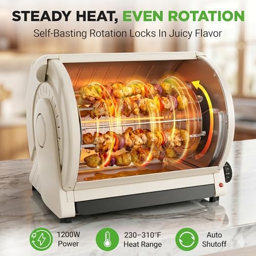 NutriChef Horizontal Rotating Shawarma Oven | Rotisserie, Shawarma & Kebab Machine | Includes Large 22.4 Quart Capacity, 3-Hour Timer & 6 Kebab Skewers | Ideal for Chicken,Turkey & Lamb | White - Image 6