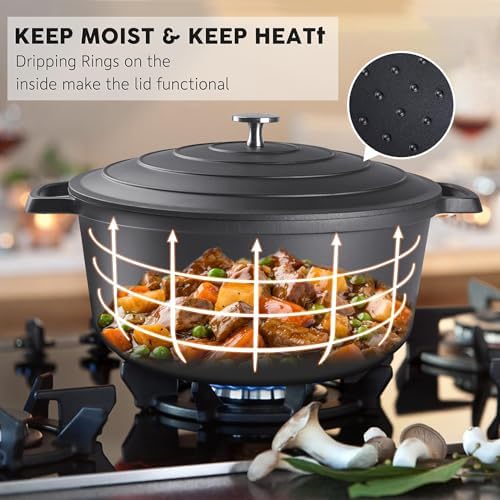 Nonstick Dutch Oven Pot with Lid-5 QT Cast Aluminum Oven Pot with Two Handles Lightweight for Bread Baking Braising and Roasting(Black) - Image 4