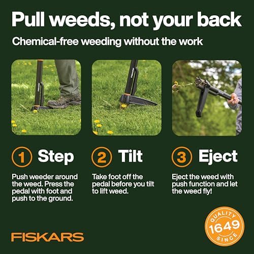 Fiskars Deluxe Stand-Up Weed Puller Tool, 4 Serrated Stainless Steel Claws - Image 2