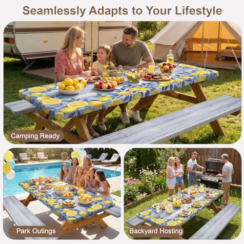 Picnic Table Cover with Bench Covers Camping Tablecloth Set with Pocket - Image 4