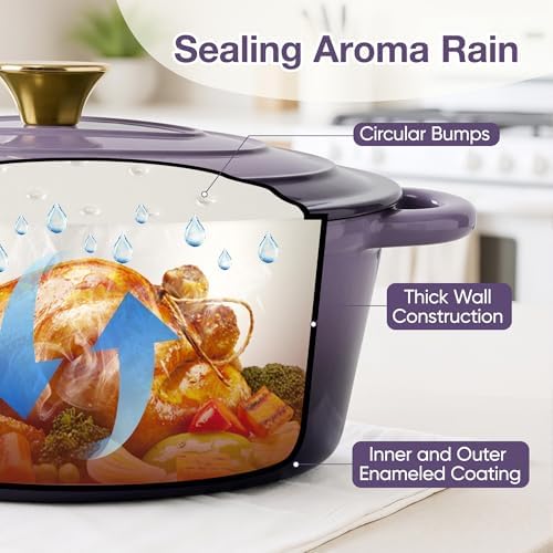 Oval Dutch Oven for Bread Baking, 4.5 Quart Non Stick Enameled Cast Iron Dutch Oven Pot with Lid, Oven Safe Oval Casserole with Lid up to 500°F for Baking, Braising, Stews, Roasting, Purple - Image 5