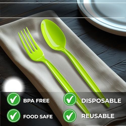 Lime Plastic Spoons (24 Pack) - Durable Disposable Tableware Flatware Cutlery Utensils Set for Picnic, Summer, Golf, Pickleball, Lemon, Catering, Occasions & Theme Party Event Supplies, Blue Orchards - Image 5