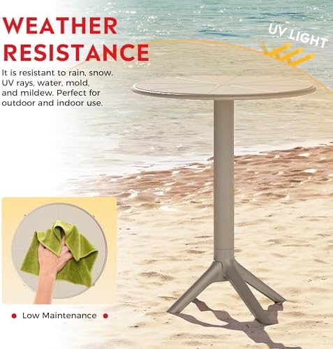 Costaelm Patio Table for 4-Person, Outdoor Patio PP Round Dining Table, All-Weather Bistro Dining Table for Backyard Deck Porch Poolside, Sand - Image 4