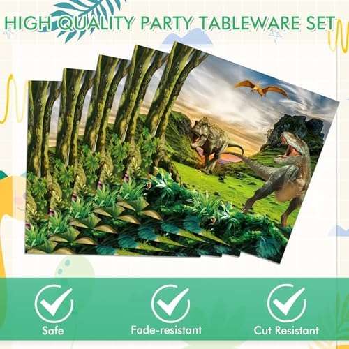 Dinosaur Birthday Party Supplies Dinosaur Theme Disposable Tableware Party Decor Jurassic Theme Party Paper Plates Napkins for Kids Party Decoration, Serve 20 - Image 4