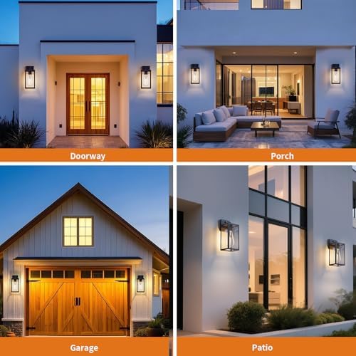 2 Pack 13‘’ Dusk to Dawn Outdoor Wall Light Fixture, Large Front Porch Lights for House, Exterior Wall Sconce, Black Waterproof Lantern Lamp,Outside Coach Light for Garage Entryway Yard - Image 7