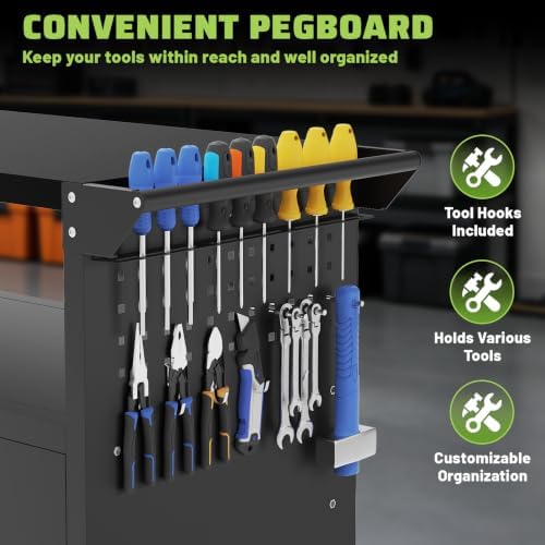 Rolling Workbench with Storage Cabinet,39.4" Mobile Garage Work Bench with Pegboard,Heavy Duty Steel Tool Cart with Wheels,Tool Storage Cabinet for Garage,Workshop,DIY and Home Repair - Image 4