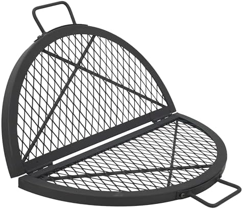 Sunnydaze Round Folding Camping Grill Grate - Portable Foldable Campfire Cooking Grate for Fire Pit - Heavy-Duty Black Steel with Handles for Outdoor Backyard BBQ - 40" Diameter by SunnydazeDecor