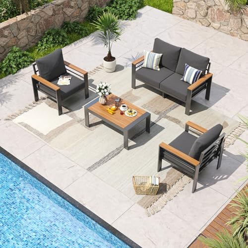 Aoxun Aluminum Patio Furniture Set 4 Seats, Dark Grey by Aoxun