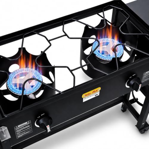 Barton Outdoor Camping Propane Double Burner Stove Cook Cooking Station Stand Picnic BBQ Grill 58,000 BTU, with 2 Side Shelves, Hose & Regulator Included for Backyard BBQ, Tailgating, Camping - Image 4