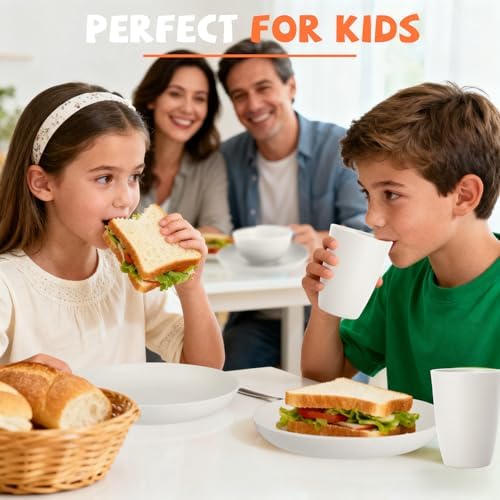 Wheat Straw Dinnerware Sets Service for 4, Unbreakable Kids Plates and Bowls Set 20 PCS, Microwave & Dishwasher Safe Dishes Set for Dinner, Kitchen, Camping, PV, Dorm - White - Image 4