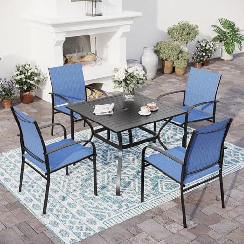 SUNSHINE VALLEY 5pc Patio Dining Set, 37" Square Table & 4 Blue Chairs by SUNSHINEVALLEY