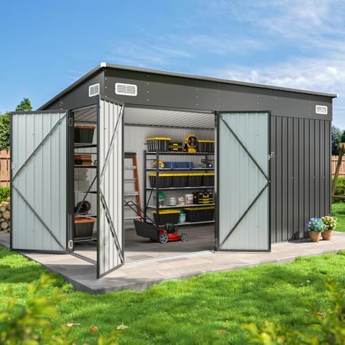 Aoxun 12'x7.3' Triple Door Shed Outdoor Storage Shed Black by Aoxun