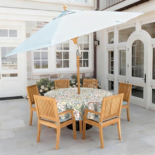 LVTXIII Round Outdoor Tablecloth with Umbrella Hole and Zipper, Water-Repellent 60 Inch Patio Table Cover for Bistro, Garden, Patio & Picnic, Paisley Botanical - Image 2