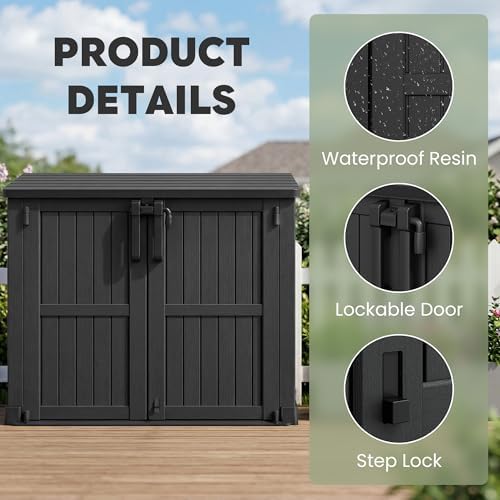 LHBcraft Waterproof Outdoor Storage Cabinet 36 Cu Ft, Portable Horizontal Resin Storage Shed for Backyards, Patios, Waterproof Outdoor Storage Box with Lockable Doors - Image 2