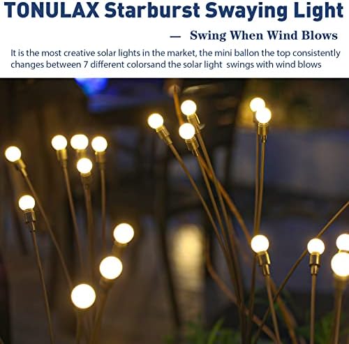 TONULAX Solar Garden Lights - 8 Pack 64 LED Upgraded Solar Swaying Light, Sway by Wind, Outdoor Lights, Yard Patio Pathway Decoration, High Flexibility Iron Wire & Heavy Bulb Base, Warm White - Image 6