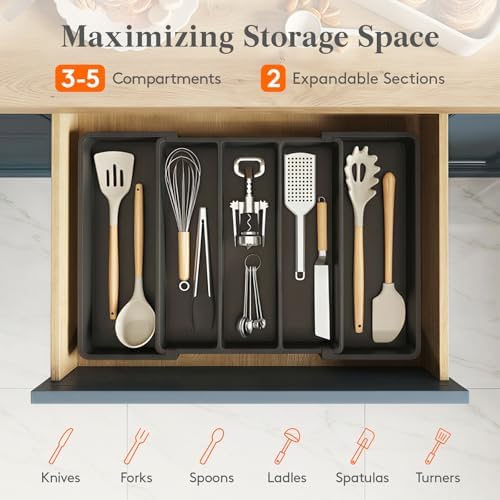 Lifewit Utensil Organizer for Kitchen Drawers, Expandable Utensil Tray - Image 3