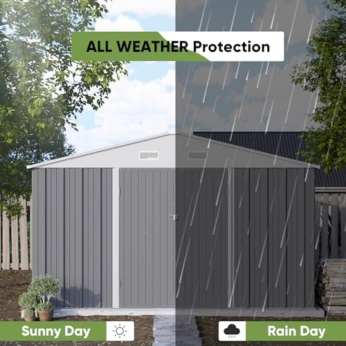 Patiowell 10x10 FT Metal Storage Shed, Grey - Image 3