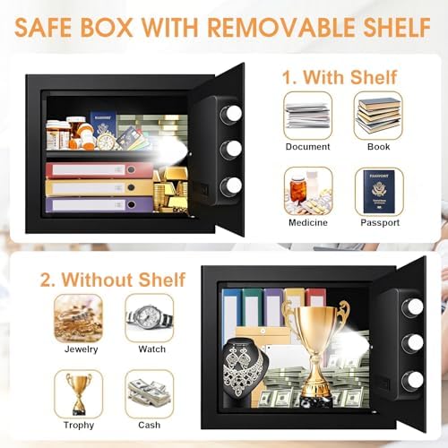 1.8 Cub Small Fireproof Safes for Home, Digital Security Home Safes Fireproof Waterproof with Programmable Keypad Keys and Alarm System, Anti-Theft Fire Safe Box for Document Money Valuables - Image 5