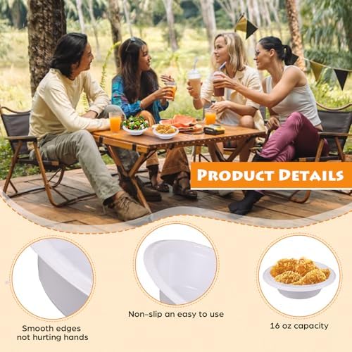 24 Pack 16oz White Disposable Plastic Bowls Dessert, Ice Cream, Salad, Soup Serving Cups for Party, Picnic, Food Snacks (White) - Image 3