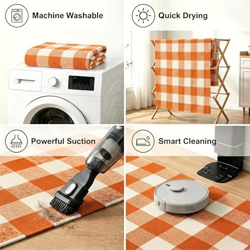 MUBIN Fall Decor Cotton Buffalo Plaid Rug, 4' x 6' Orange White Outdoor Rug Decorative Mat, Washable Large Halloween Doormat Foldable Area Rug for Outdoor Patio Indoor Living Room Dining Room Kitchen - Image 5