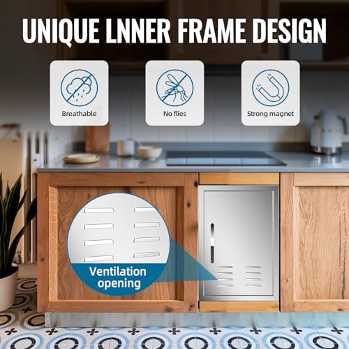 Outdoor Kitchen Doors with Vents - 17W x 24H Inch - 304 Stainless Steel BBQ Single Access Door with Detachable Handles for Outdoor Grill Cabinet,BBQ Island - Image 3