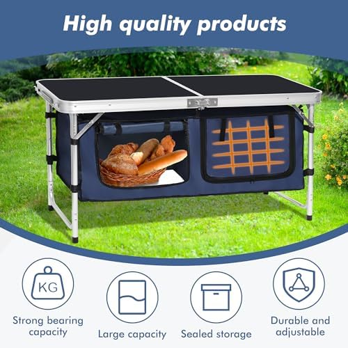Camp Field Camping Folding Aluminum Table with Adjustable Legs for Outdoor Travel Beach, Backyards, BBQ, Party and Picnic Foldable Table - Image 5