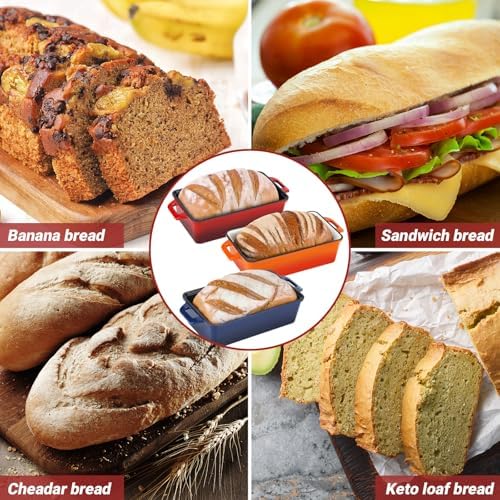 Northriver Casting Enameled Cast Iron Loaf Pan with Lid, Best Bread Oven, Bread Loaf Pans for Baking Homemade Sourdough Bread 9x5, 2 Piece set, Flame - Image 4