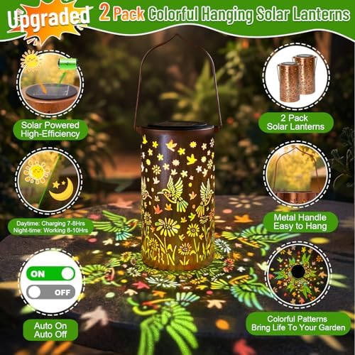 Hummingbird Mmulticolor Solar Lanterns for Outdoor Indoor, Colorful Garden Decor Gifts for Women Mom Grandma Hanging Solar Lights Metal Solar Decoration Outside for Yard, Patio, Backyard, Porch - Image 7
