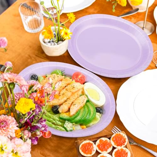 50 Count Lavender Paper Plates Oval Heavy-duty Light Purple Tableware Set - Image 5