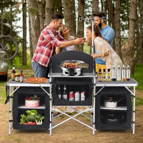Aluminum Camping Kitchen Table with 3 Multifunctional Cupboards - Image 2