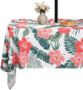 SquarePie Rectangle Outdoor Tablecloth with Umbrella Hole and Zipper 60x84 inch,Water Resistant SpillProof Patio Table Cloth for Spring Summer Camping Garden Poolside Picnic,Palm Leaf Red Flower by SquarePie