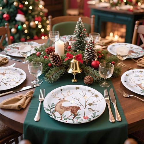 WRAPAHOLIC 25Pcs Christmas Paper Plates - 9 Inch Gold Foil Forest Reindeer Disposable Plates Decorative Dinner Plates for Christmas Party Tableware Supplies Table Decor - Image 5