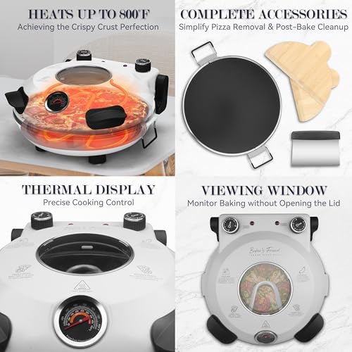 Baker's Friend Electric Pizza Oven Indoor Countertop, 12 Inch Maker Machine for Home, Cooker & Grill, Premium Glazed Ceramic Stone Oven, Creamy White - Image 4