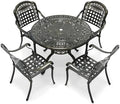 VIVIJASON 5-Piece Outdoor Patio Furniture Dining Set, All-Weather Cast Aluminum Conversation Set, Include 4 Chairs and 38.5" Round Table w/Umbrella Hole for Balcony, Lawn, Garden, Backyard by VIVIJASON