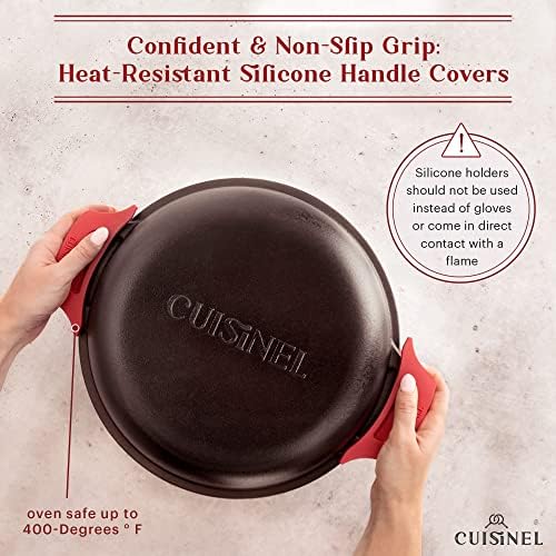 Cuisinel 7-Quart Cast Iron Dutch Oven + Pan Scraper + Silicone Handle Grips - 2-in-1 Pot+Pan Combo Skillet - Pre-Seasoned Indoor/Outdoor Cookware + Instruction & Care Booklet - Image 6